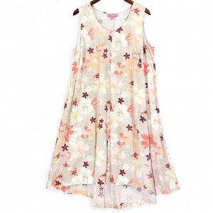 Woman Within Dress Womens 18W Linen Blend Sleeveless Midi Floral Pockets Casual